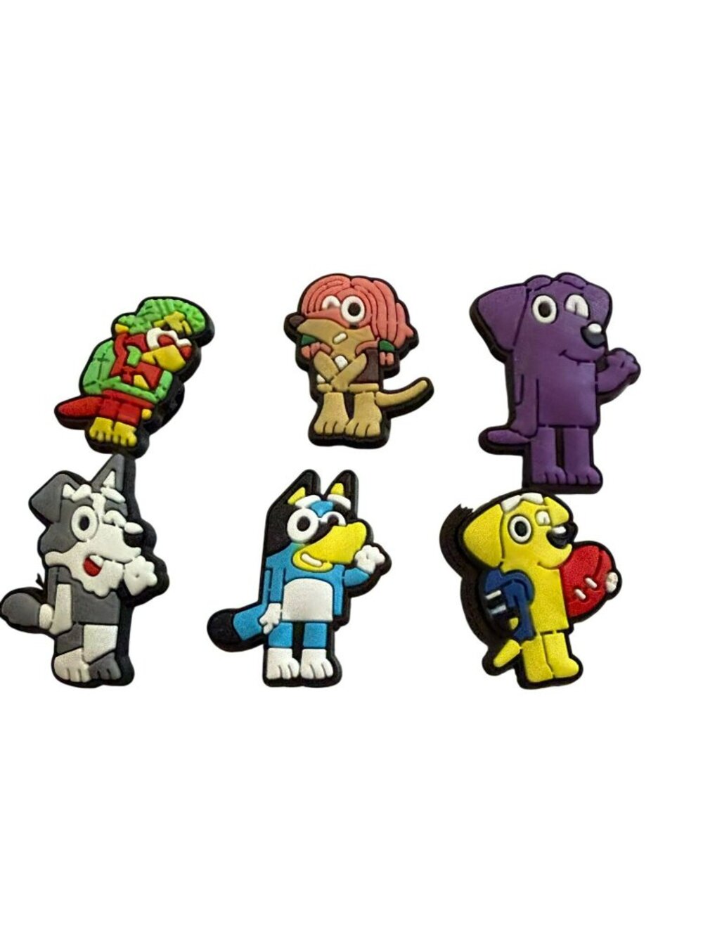 Set Of 6 Bluey Character Shoe Charms - Vibrant Colors - Rubber Material - Fun Ac
